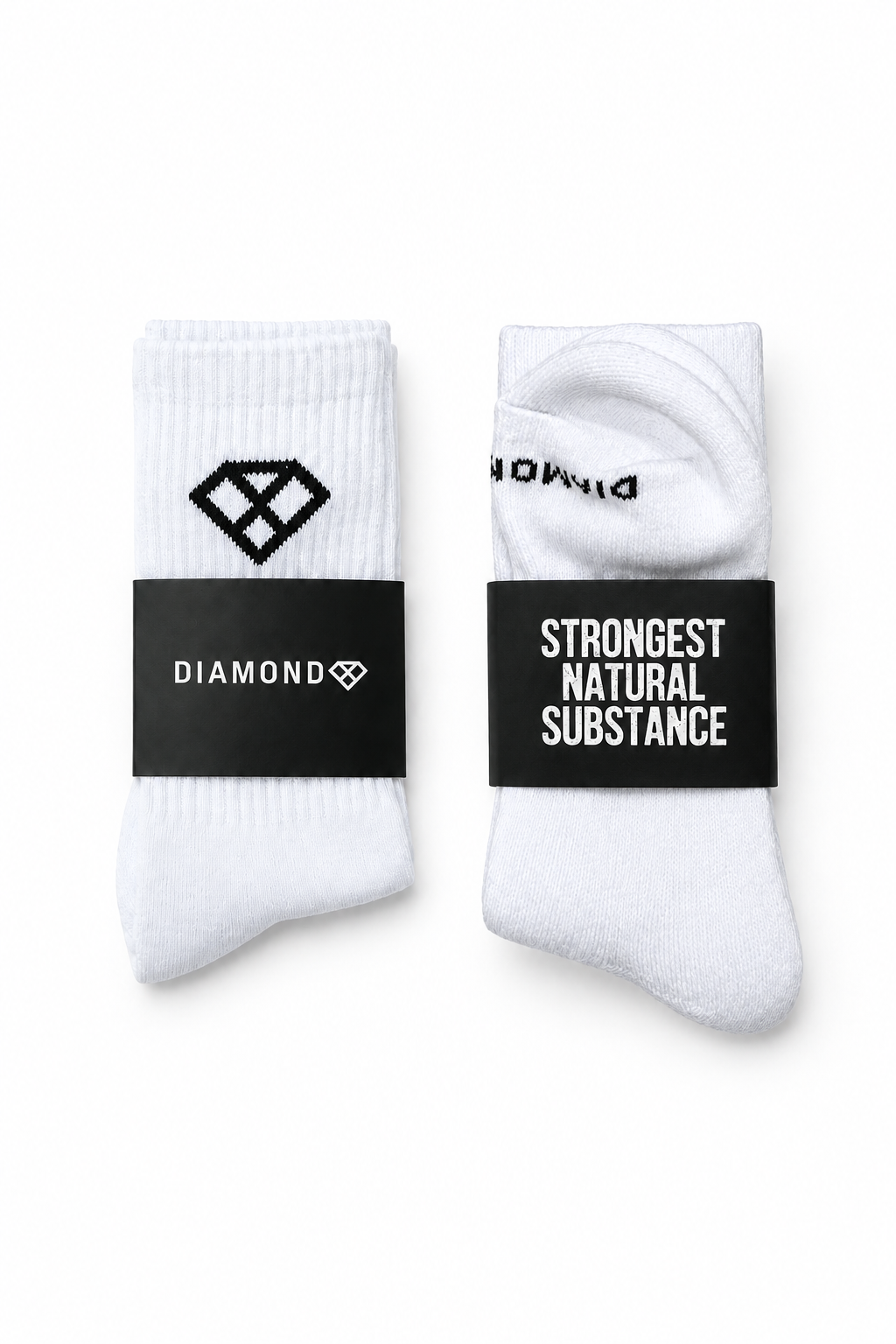 Diamond and Strongest Natural Substance white sock packages together